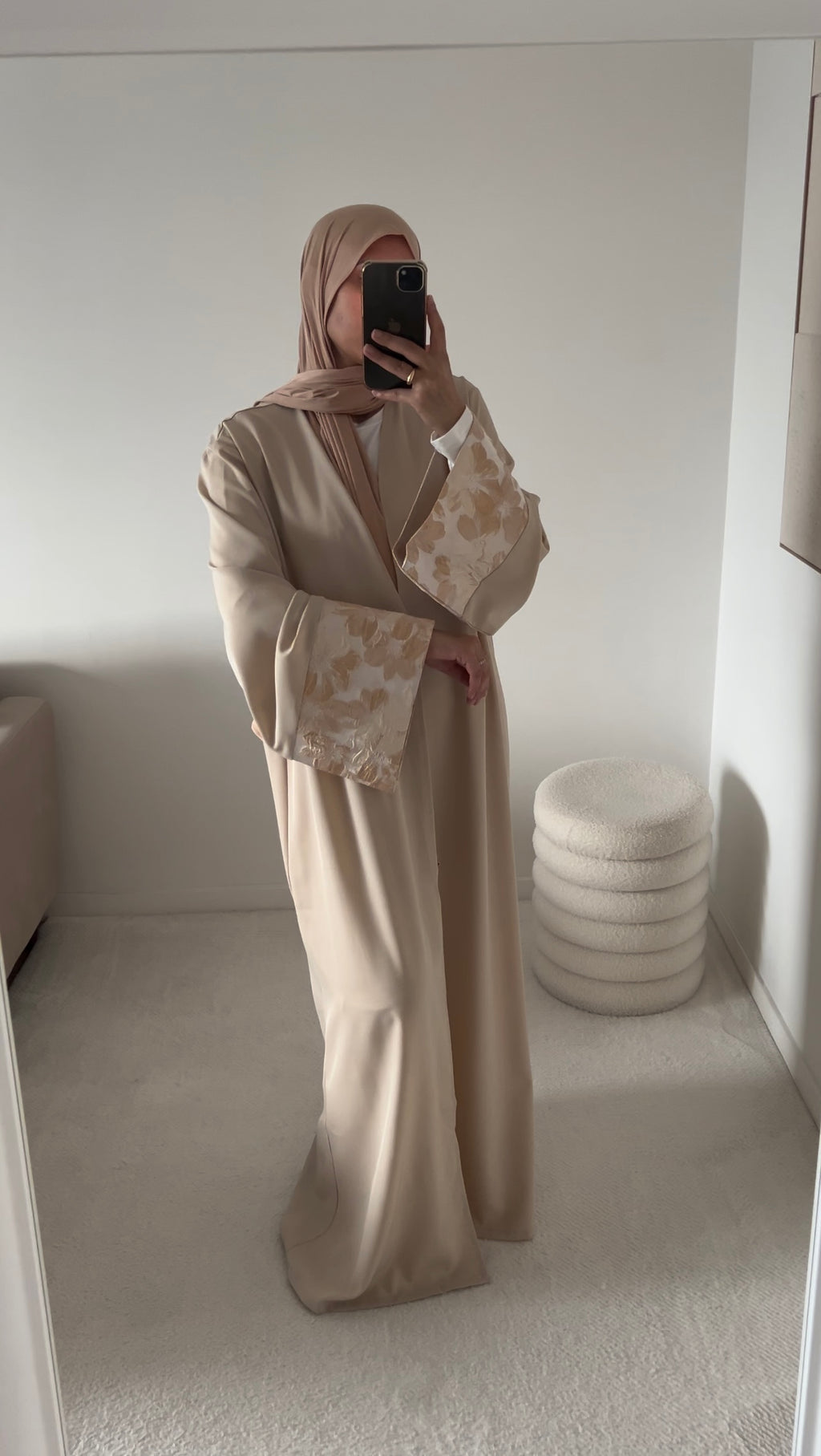 Kimono Beige aux manches fleuries