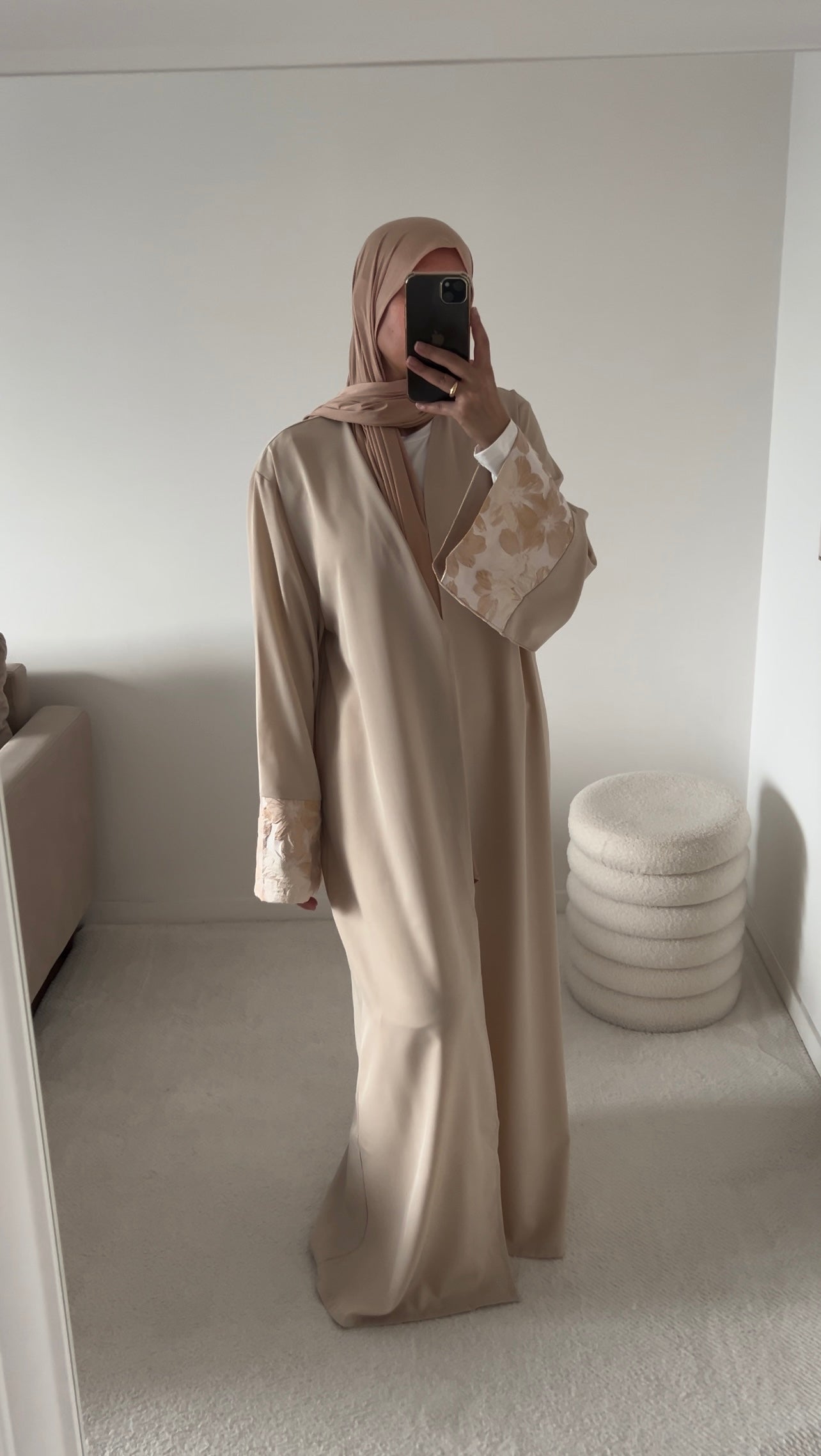 Kimono Beige aux manches fleuries